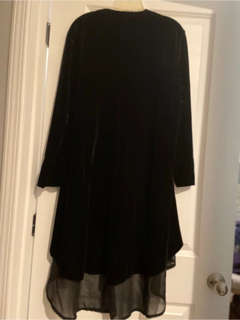 Vivimos Longline Velvet Duster Size XL Black Multi Fabric Boho Witchy Whimsigoth - Picture 9 of 14